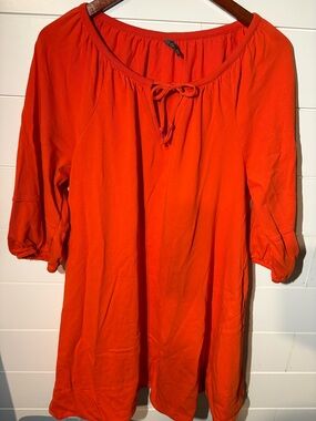 Anthropologie Bright Orange Tie-Neck Tunic (size L)